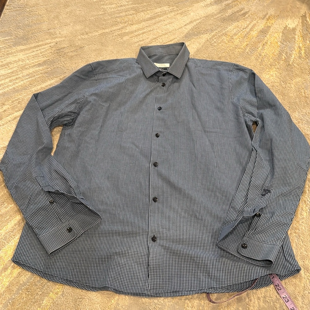 Versace Collection Shirt Mens 45 L Blue Geometric trend Fit Italy Dressy Trend